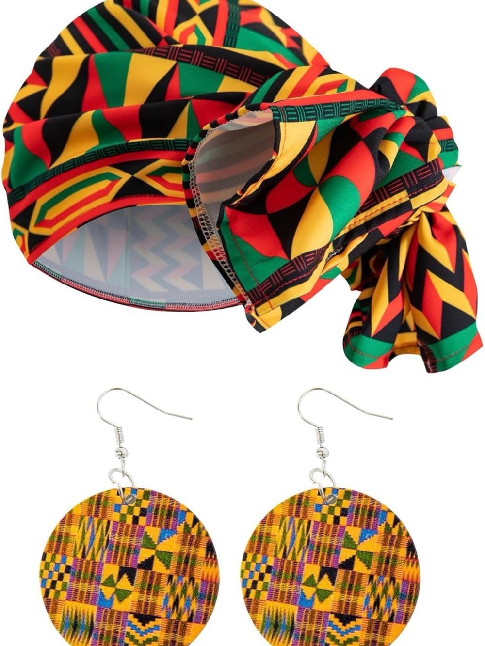 Women African Maxi Skirt Casual Stretch Head Wrap Scarf Drop Dangle Earrings - Picture 3 of 3